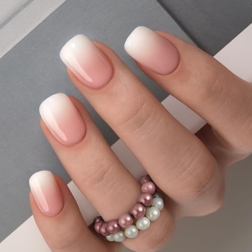 CurvLife Nude Ombre Press On Nails Kit – 30PCS Short Square Gel Nails