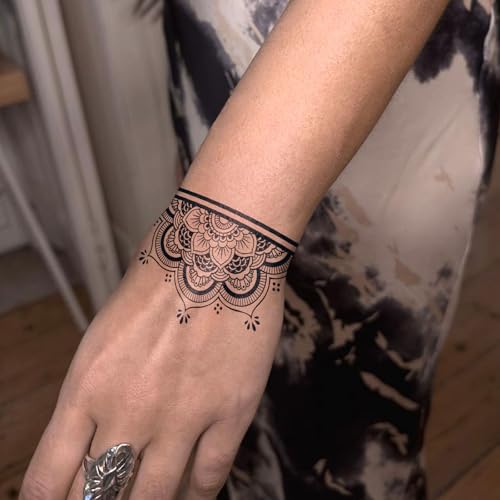 Tattoo Tech, 2 Sheets Henna Design Semi Permanent Tattoo, Black Boh?mian Totems Realistic Fake Temporary Tattoos for Men Women, Lasts 7-15 Days Arm Finger Stickers, Waterproof & Non-Reflective