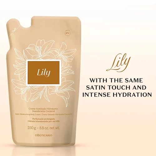 O Botic?rio Lily Satin Moisturizing Body Cream REFILL POUCH, 24 Hour Fragranced Body Butter for Dry Skin, 8.8 Ounce (250g)