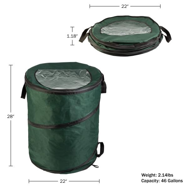 Wakeman Outdoor Trash Can 2-Pack - 46-Gallon Collapsible Garbage Cans - Pop Up Trash Cans for Camping, Storage, or Yard Waste Outdoors (Green)