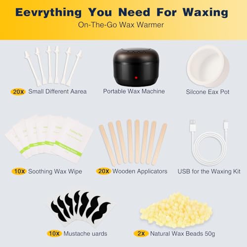 Nose Wax Kit, Nose Ear Hair Waxing Kit for Men and Women with 100g Wax, 40 Sticks, Nose Ear Hair Removal Kit, USB Fast Heat, Smart Temperature Control, Compact Travel Size