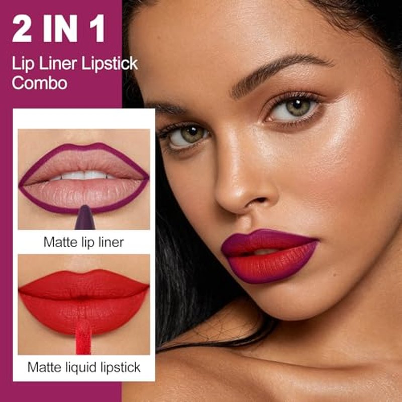 MAKI YIKA Purple Lip Liner & Red Matte Liquid Lipstick Set
