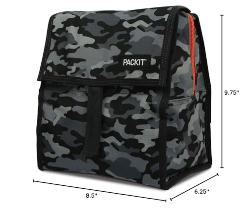 PackIt Freezable Lunch Bag, Charcoal Camo, Built with EcoFreeze Technology, Foldable, Reusable, Zip and Velcro Closure with Buckle Handle, Perfect for Lunches