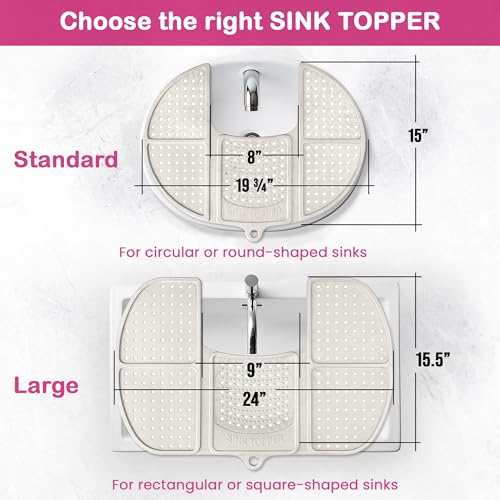 Sink Topper Bathroom Counter Cover & Storage Saver, Foldable Silicone Mat for Hot Tools, Hair Styling & Makeup, Beauty Brush Cleaning Mat, RV Camper Sink Cover & for Small Spaces (Standard Pearl)
