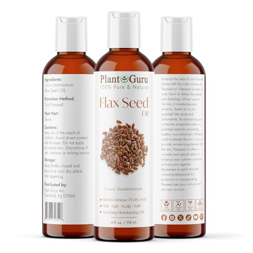 Flaxseed Oil 4 fl. oz. Unrefined Cold Pressed 100% Pure Natural Carrier For Skin, Face, Body Moisturizer, and Hair Growth.