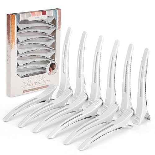 12PCS Hair Clips for Styling Sectioning - Non Slip No Crease Duck Billed Hair Clips for Women with Silicone Band - Professional 4.3 Inch Large Salon Hair Cutting Clips for Hairdresser - White