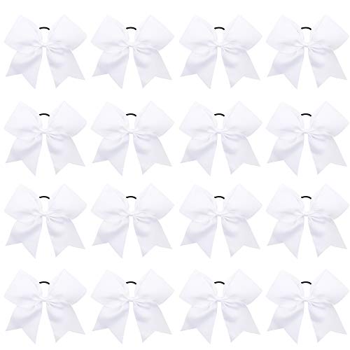 Large 8" Cheer Hair Bows Ponytail Holder - 16 Pack