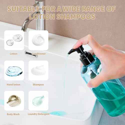Bynccea Pump Bottle 16 oz/500 ml Empty Shampoo Pump Bottles Dispenser Portable Pump Plastic Bottles for Shampoo and Conditioner Liquid