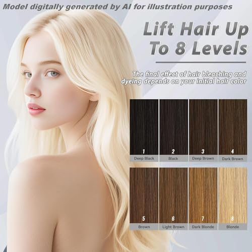 JUANCHI Ammonia-Free Hair Bleach Kit - Lift Up to 8 Levels, No Drip Lightening for Home Use