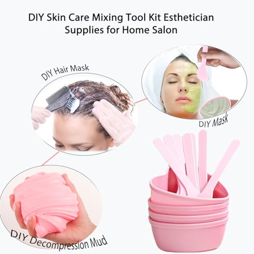15 Pairs Pink Heart-shaped Plastic Facial Mask Mixing Bowls Set with Spatulas - DIY Skincare Mixing Tool Kit, Mud Masks, Home Salon, and Beauty Salon Use, Face Mask Applicator Tool(15Pcs)