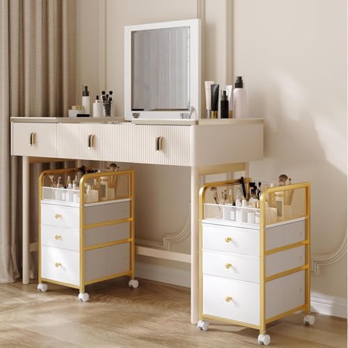 Rolling Makeup Organizer Cart with 3 Drawers - Gold