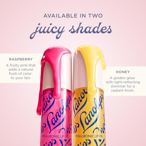 Lanolips Hydrating Lip Oil Duo Gift Set - Plumping Lip Gloss in Honey & Raspberry - Infused with Lanolin Oil, Hyaluronic Acid & Vitamin E - Non-Sticky, Glossy Finish (2 Pieces)