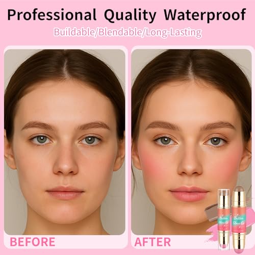 SPRINGSKY Dual-Ended Blush and Bronzer Stick - 2-in-1 Cream Face Contour & Cheek Makeup, Hydrating & Buildable Color, Natural Glow for Women