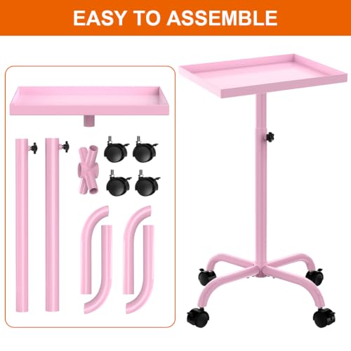 JOSTZHXIN Pink Salon Rolling Tray Cart with Adjustable Height & Storage