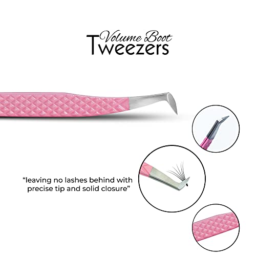 SIVOTE Fiber Tip Lash Extension Tweezers Set of 3 with Leather Pouch
