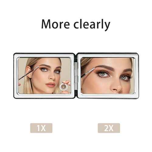 Portable Beauty Mirror with Leather Cover, 1X/2X Two-Sided Makeup Small Pocket Mirror, Portable for Travel and Purses - Black