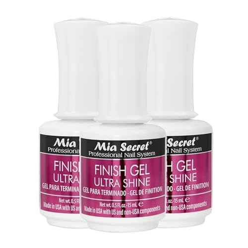 Mia Secret Finish gel top coat for gel or acrylic nails (3-PIECE PACK) - No wipe clear nail polish - High gloss top coat for artificial nails (3-Piece Pack)