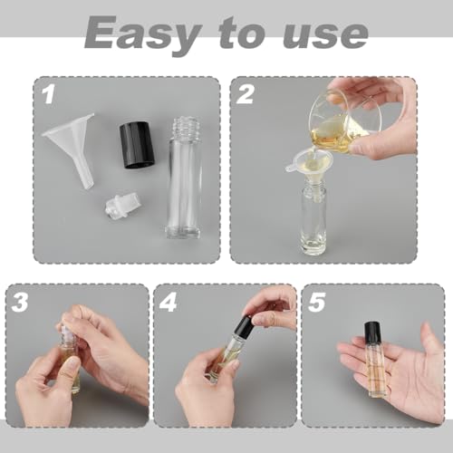 AHANDMAKER 150pcs Glass Roller Bottles 10ml Essential Oil Rollerball Leak Proof Travel Size Roll On Bottle with 6Pcs Funnel for DIY Aromatherapy Massage Holiday Gifts Decoration