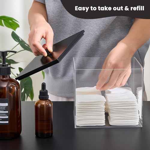 Puricon Acrylic Disposable Facial Towels Holder, Clear Storage Bin with Wood Lid Compatible with Clean Skin Club Towel (NOT Included), Face Towelettes Container for Bathroom Counter -Black