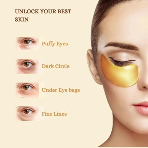 Under Eye Patches for Dark Circles and Puffy Eyes (20 Pairs) 24K Gold Gel Eye Masks Skincare, Vegan and Cruelty Free, Dry & Fine Lines, Eye Bags, Wrinkles, Hydrating, Soothing by GENDA