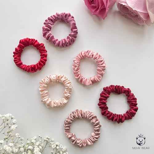SILVR BEAR Luxury Satin Scrunchies, Satin Hair Ties for Thick, Thin & Curly Hair, Scrunchies for Women, Girls & Men Softer than Silk Hair Ties (Skinny Rose)