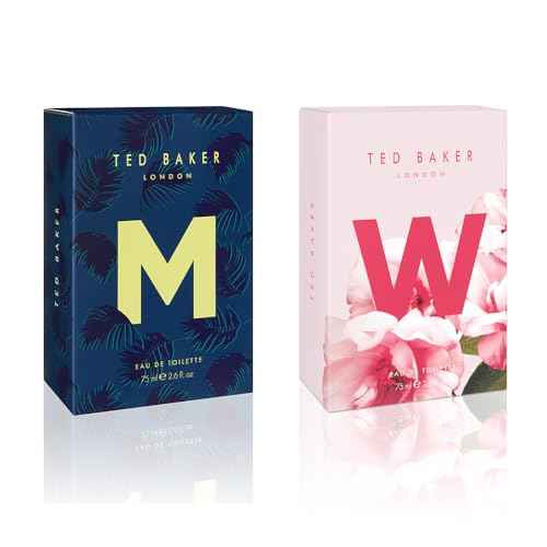 Ted Baker M and W EDT Bundle, Woman and Man Eau De Toilette, Includes M with Unique Notes of Tonka Bean and Musk, W with Notes of Fig Leaf, White Peony and Violet, 2 x 2.54 fl oz
