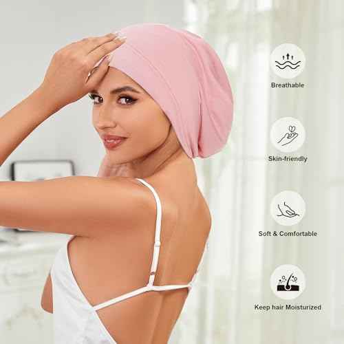 4Pcs Silk Satin Bonnets for Women Men, Adjustable Hair Wrap Slouchy Beanie Hat for Curly Hair