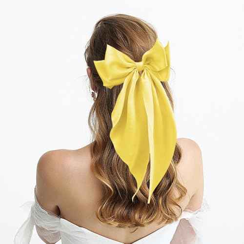 Large Satin Bow Barrettes Clips in Yellow - Hair Accessories for Women