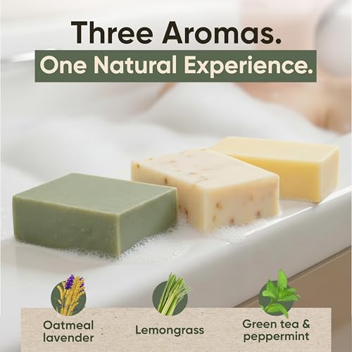 Organic Bar Soap Set ? Handmade Natural Soap Bars with Essential Oils ? Oatmeal Lavender, Lemongrass & Green Tea Peppermint (3.25 oz Each, 3 Bars)