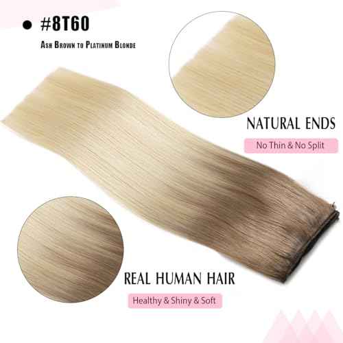 SURNEL Wire Hair Extensions Real Human Hair, 22inch 80g Ash Brown to Platinum Blonde Invisible Wire Hair Extensions(22,8T60)