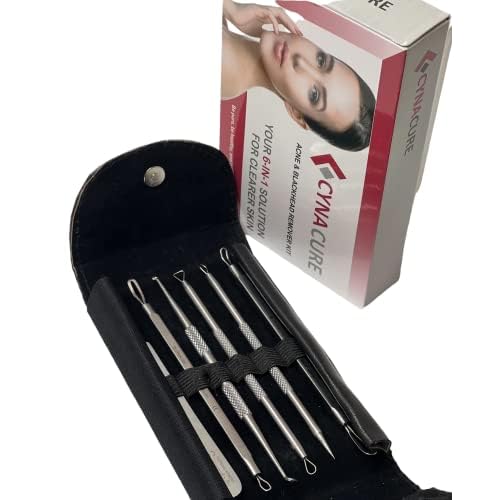 German Stainless Professional Set of 6- Blackhead Remover Comedones Extractor Acne Removal Kit for Blemish,Whitehead Popping, Zit Removing for Nose Face Tools-Blackhead Removal w/Zipper Leather case