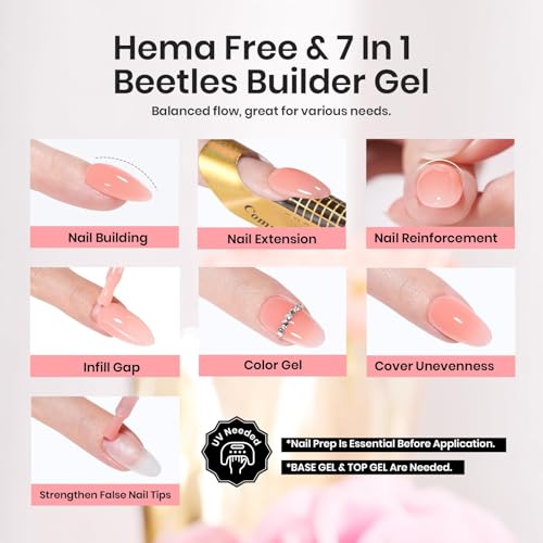 Beetles HEMA-Free Nude Pink Builder Gel for Nails - 15ml BIAB Extension Gel