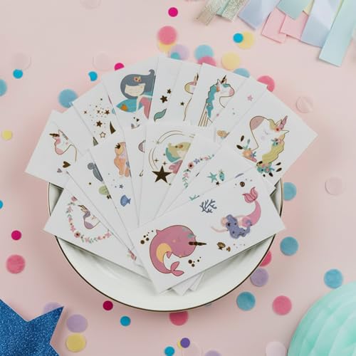 PapaKit Unicorn and Friends 36 Temporary Fake Tattoo Set, 18 Individually Wrapped Sheets | Kids Girls & Boys Birthday Party Favor Gift Reward, Non-Toxic Safe Removable