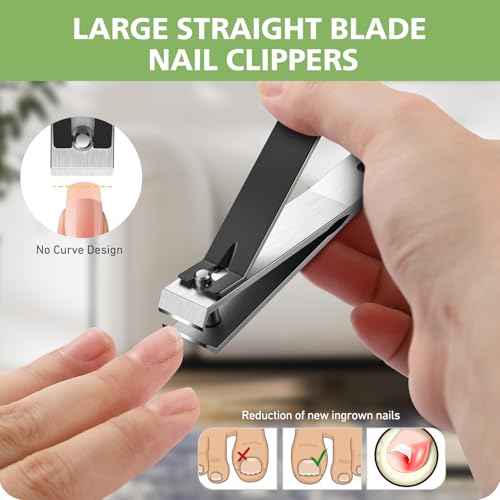 Heavy Duty Straight Blade Nail Clippers for Thick Toenails, Professional Stainless Steel Fingernail Toenail Clippers Trimmers - Thick Wide Jaw Toe Nail Clippings for Seniors, Men & Women - Black