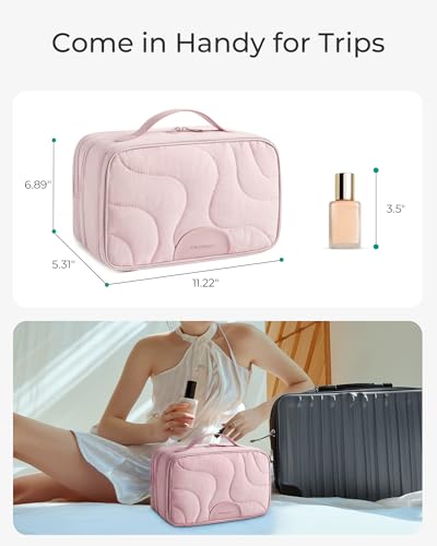BAGSMART Black Toiletry Bag for Women - Large Capacity Waterproof Makeup Organizer for Travel