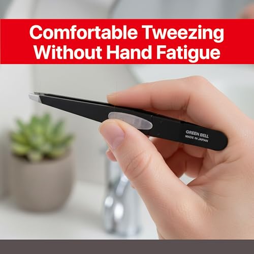 SEKI EDGE SS-518 Amazing Tweezer - Slant Tip with Tension Stopper - Stainless Steel -Black- Crafted with Patented Spring Technology for Precision and Flawless Eyebrow and Hair Removal - Made in Japan