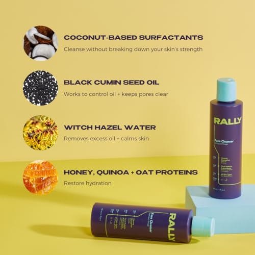 RALLY Plant-Based Gel Foaming Face Cleanser | Clean + Hydrating Formula | Gentle Daily Cleanse + Antioxidants | Derm Recommended for Tweens, Teens + Athletes, 6 OZ