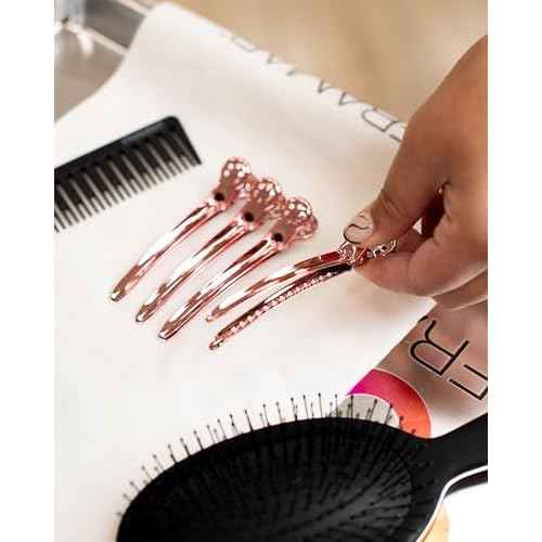 Framar Rose Gold Metal Hair Clips For Styling - Professional Hair Styling Clips, Hair Sectioning Clips, Salon Hair Clips Metal, Hairclips, Hair Salon Supplies ? Extra Strong Hold ? 4 Pack