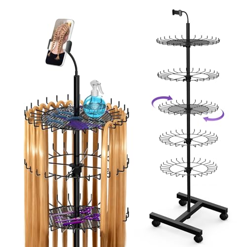 Adjustable Hair Braiding Rack Stand with 140 Hooks & Phone Holder