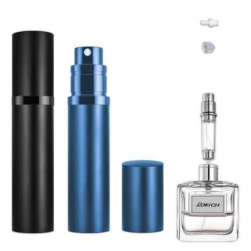 2PCS Perfume Travel Refillable Bottle, Bottom-Filling Fragrances Perfume Atomizer, Empty Mini Cologne Dispenser, Portable Sprayer Pocket Size for On the Go 5ml (Black & Dark Blue)