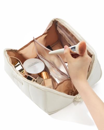 NISHEL Travel Makeup Bag Organizer - Open Flat Design for Easy Access