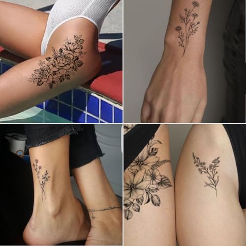 CHARLENT 23 Sheets Flower Temporary Tattoos - Waterproof Floral Body Art