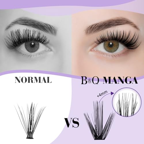 B&Qaugen Manga Lash Clusters DIY Individual Lashes 50D-D-12 300 PCS False Eyelash Cluster Manga Cluster 30D 40D 50D D Curl Eyelash Extensions at Home (50D-D-12)