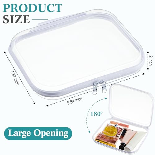 Sanwuta 4 Pcs Clear Hard Zipper Case with Handle Office Storage Cases Hard Plastic Pouches Transparent Bins for Crafts, Snacks, Cosmetics, Puzzles(9.8 x 7.9 x 2 Inches,White)