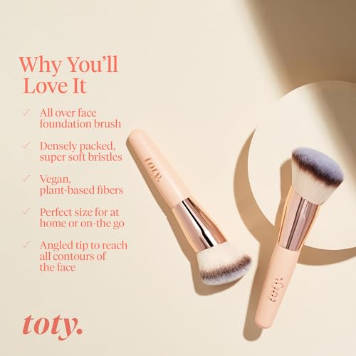 Toty by Sofia Vergara - Ilumina Brush - Angled Complexion & Foundation Blending Brush for Flawless Finish & Coverage - Densely Packed, Vegan, Super-Soft Bristles - For Cream or Liquid Foundation