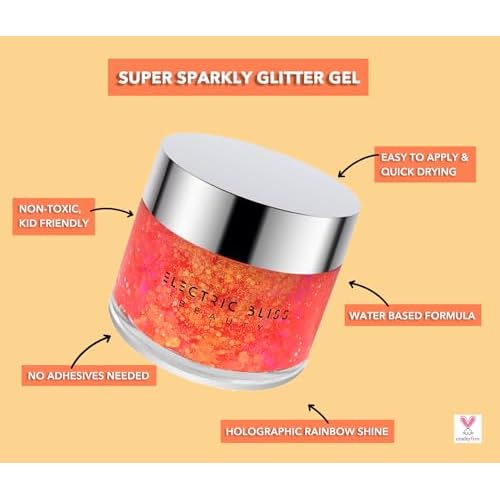 Neon Orange - Holographic Body Glitter Gel for Body, Face, Hair - Vegan & Cruelty Free - Electric Bliss Beauty (Neon Orange)