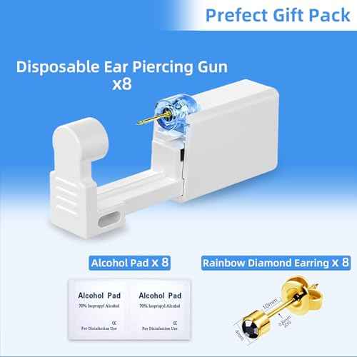 Get the Perfect Ear Piercing with 24 Pcs Premium Ear Piercing Kit - Includes 8 Black CZ Stones Earrings and 8 Easy-to-Use Self Ear Piercing Gun - Safe and Painless