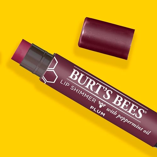 Burt's Bees Shimmer Lip Tint Set, Tinted Lip Balm Stick, Moisturizing for All Day Hydration with Natural Origin Glowy Pigmented Finish & Buildable Color, Plum (4-Pack)