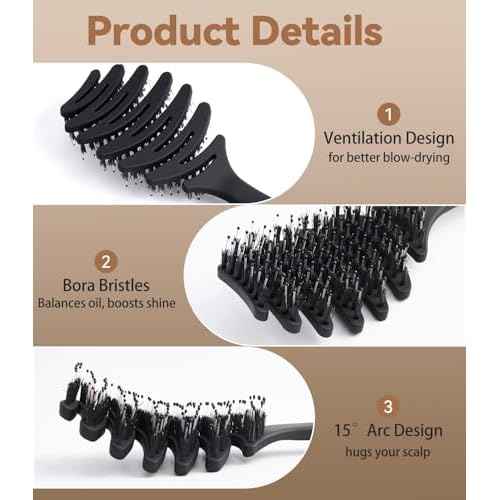Boar Bristle Hair Brush & Detangling Brush? Fluffy Hair Paddle Detangler Hairbrush with Vent & Curved Design for Fine, Thick, Curly Hair (Wet/Dry Use, Women Men Kids)