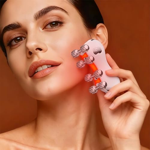 Electric Gua Sha Facial Tools, Heated Gua Sha Tools with 5 LED Lights,Red Light Face Massager Vibration Device, 8 Metal Roller for Face, Back,Leg,and Body